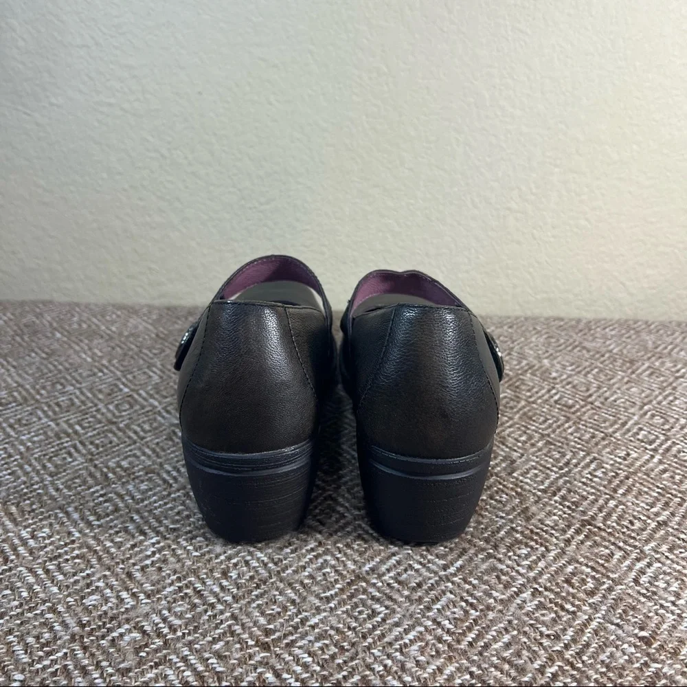 Dansko Adelle Mary Jane Wedge Black Leather Comfortable Dark Academia Sz 38-7.5